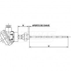 Termopar Convencional com Cabeçote, Niple e União