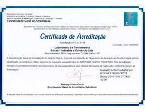 Certificado de Acreditação Salcas